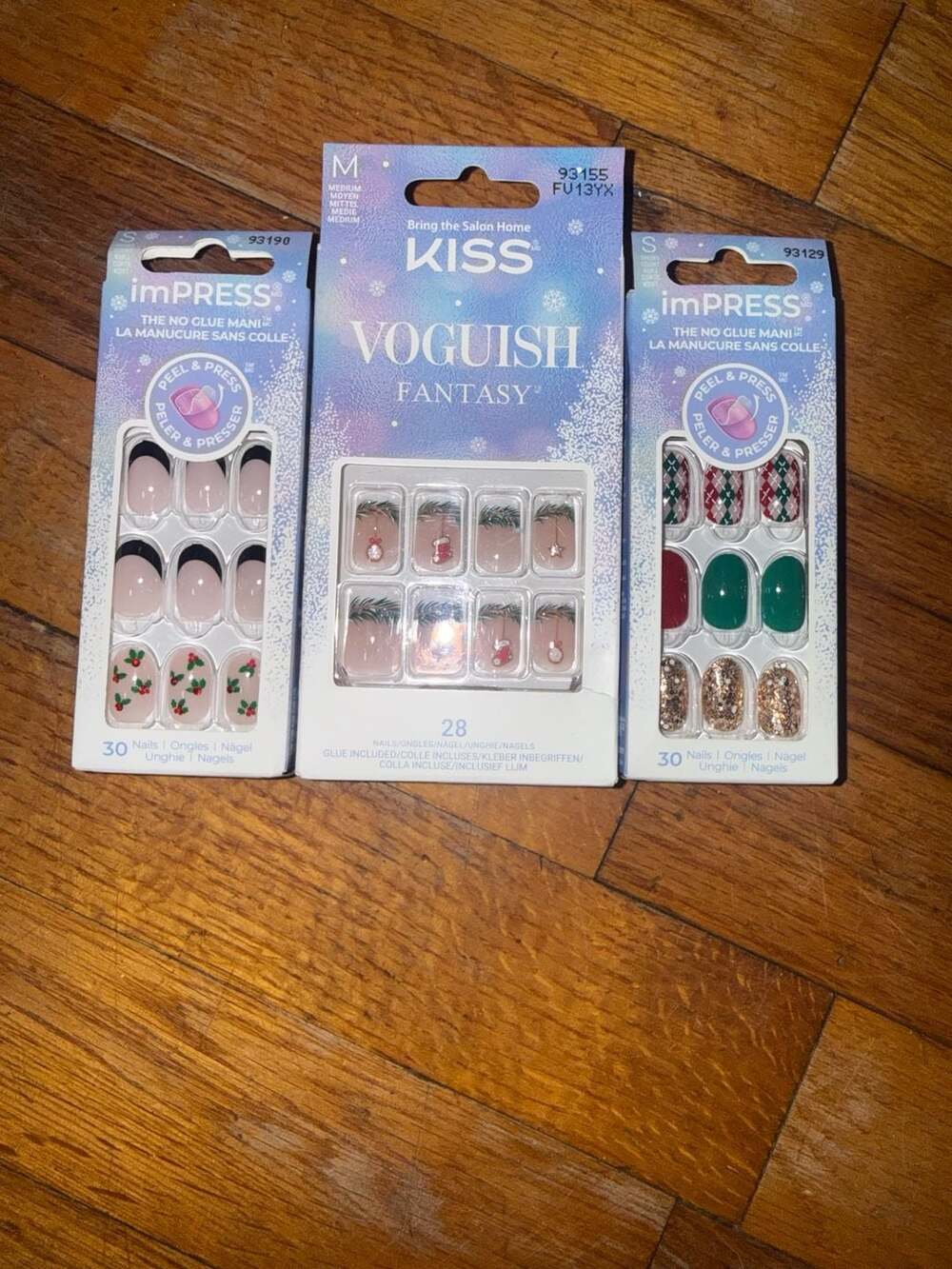 Lot of 3 KISS imPRESS & Voguish Fantasy Holiday Christmas Press-On Nails